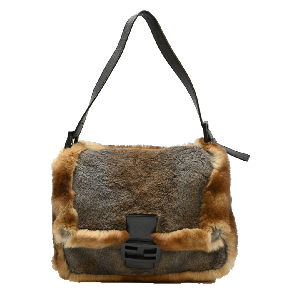 FENDI Mamma Bucket Shoulder Bag Fur Brown